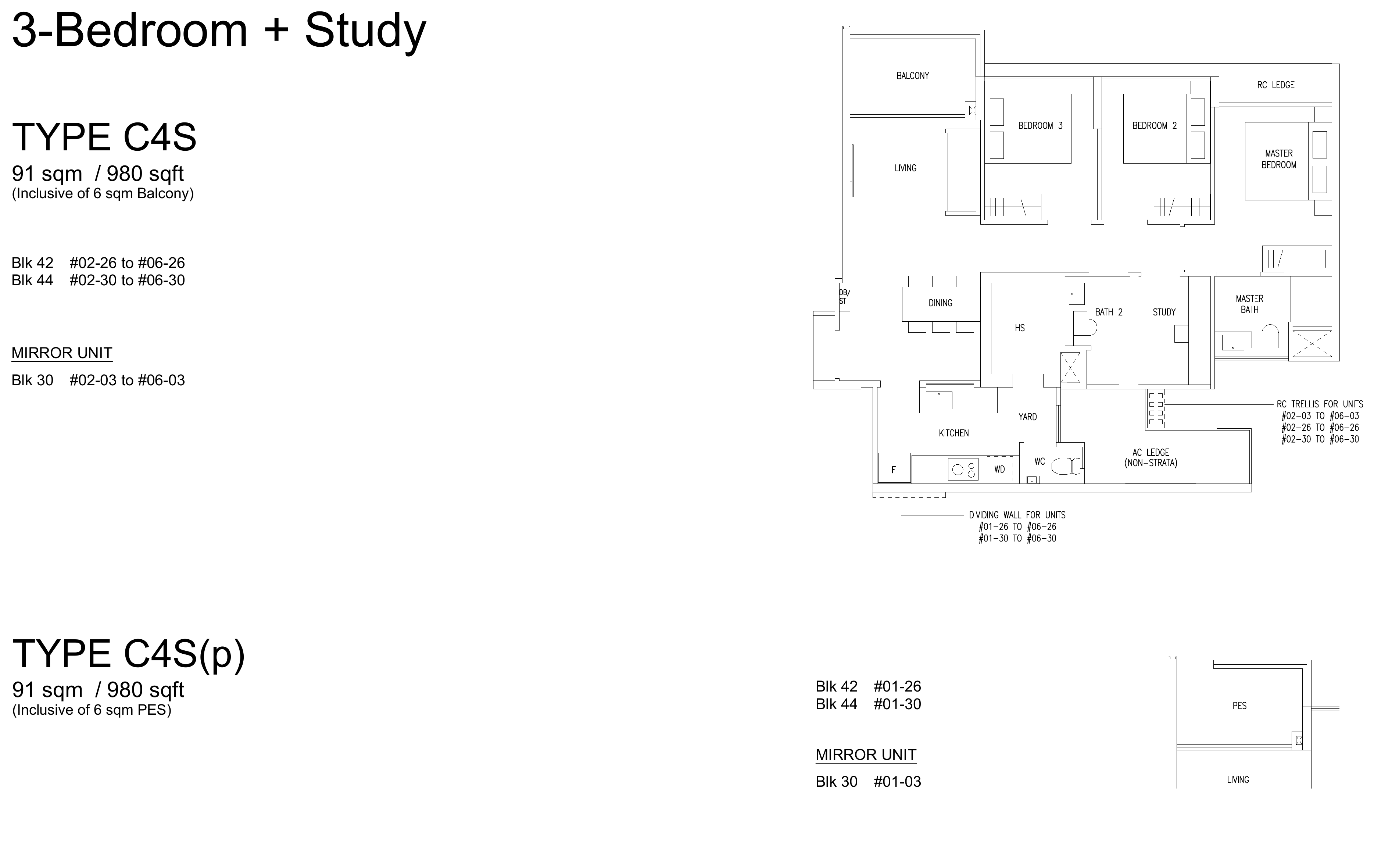 Type C4S floor plan, 980 sqft