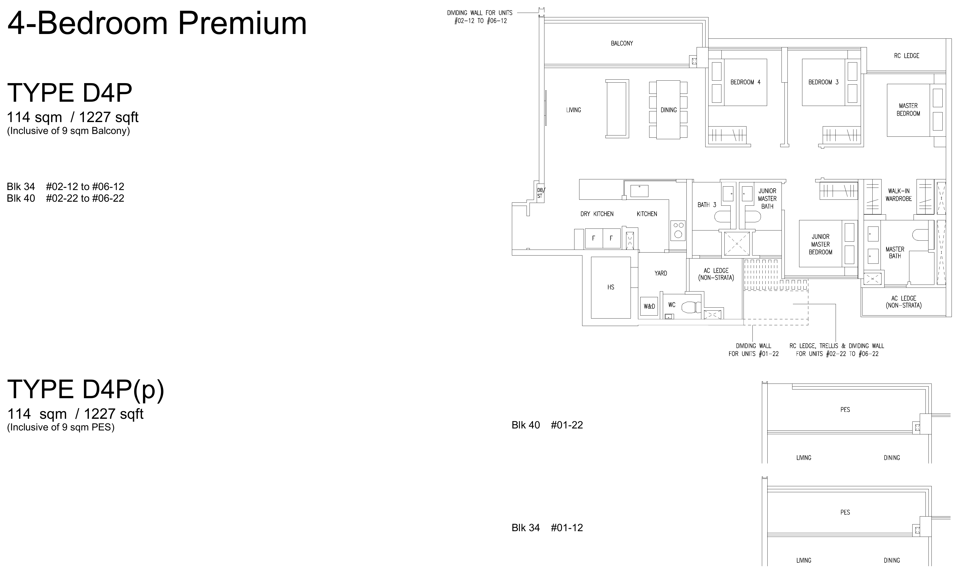 Type D4P floor plan, 1227 sqft