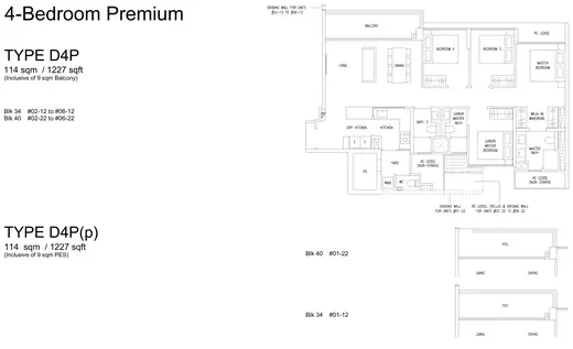 Type D4P floor plan, 1227 sqft