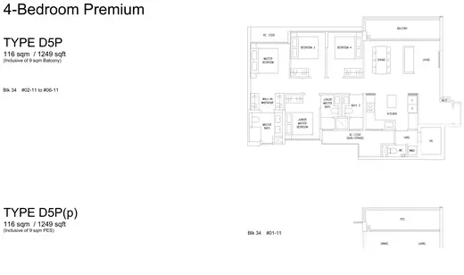 Type D5P floor plan, 1249 sqft