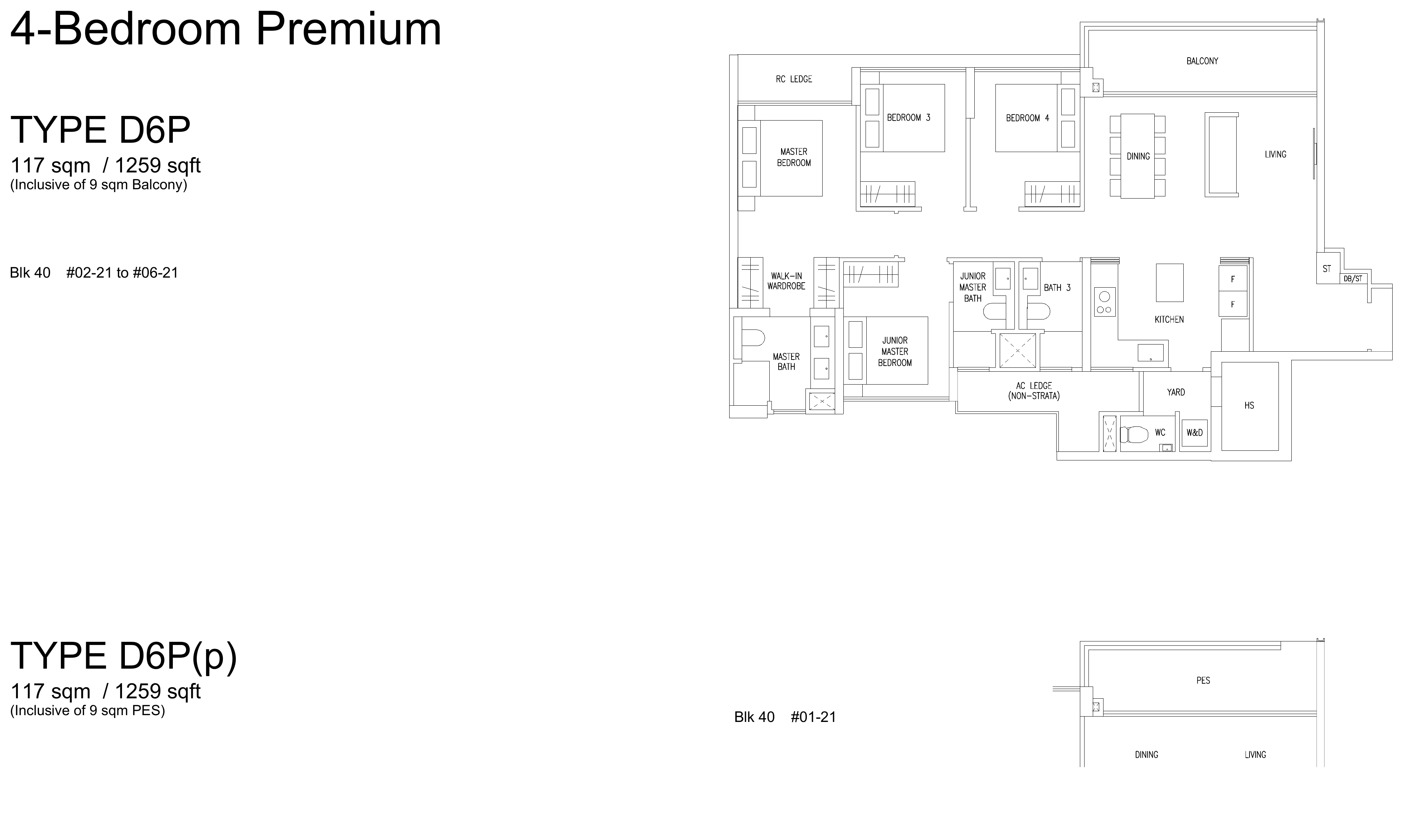 Type D6P floor plan, 1259 sqft