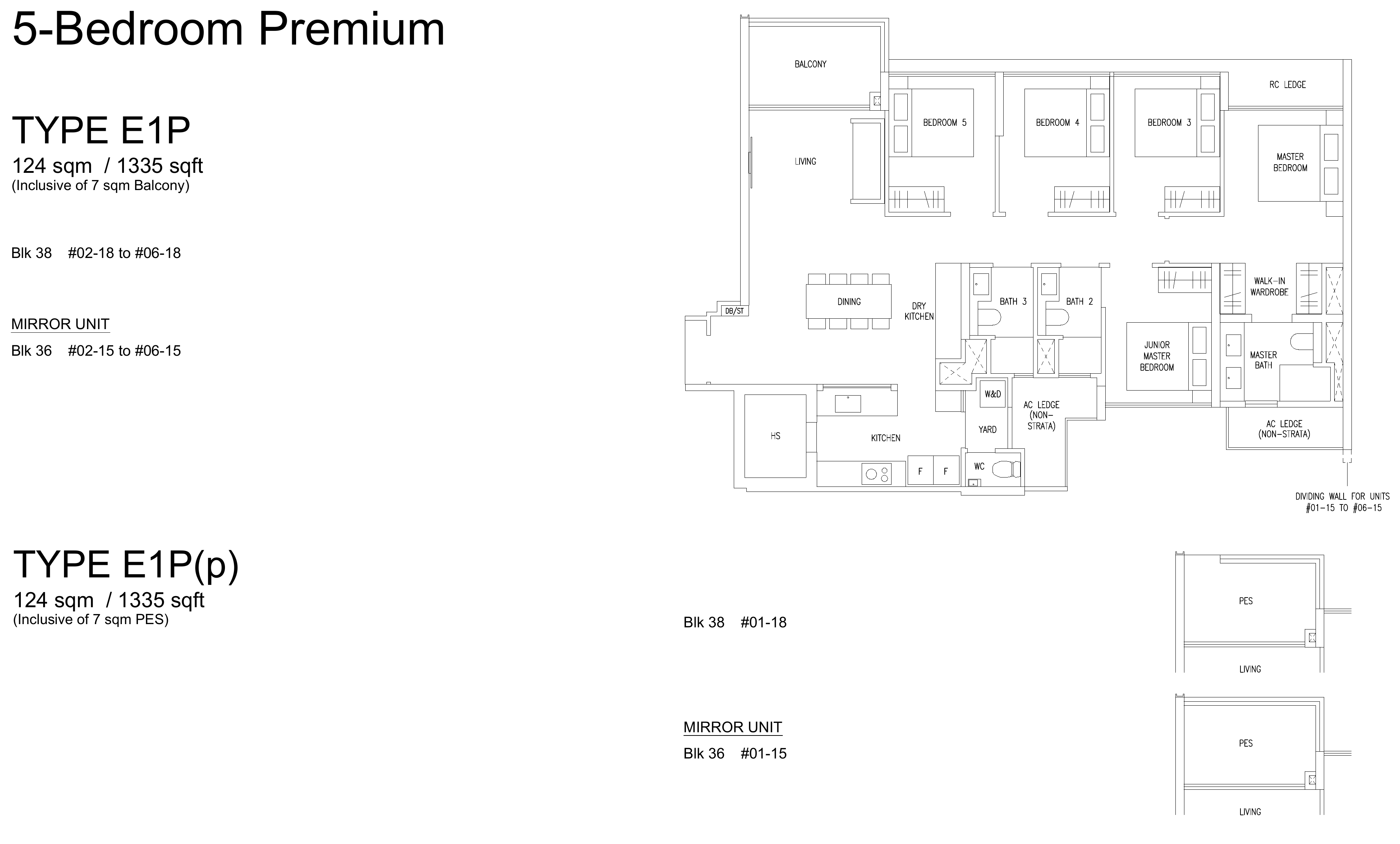Type E1P floor plan, 1335 sqft
