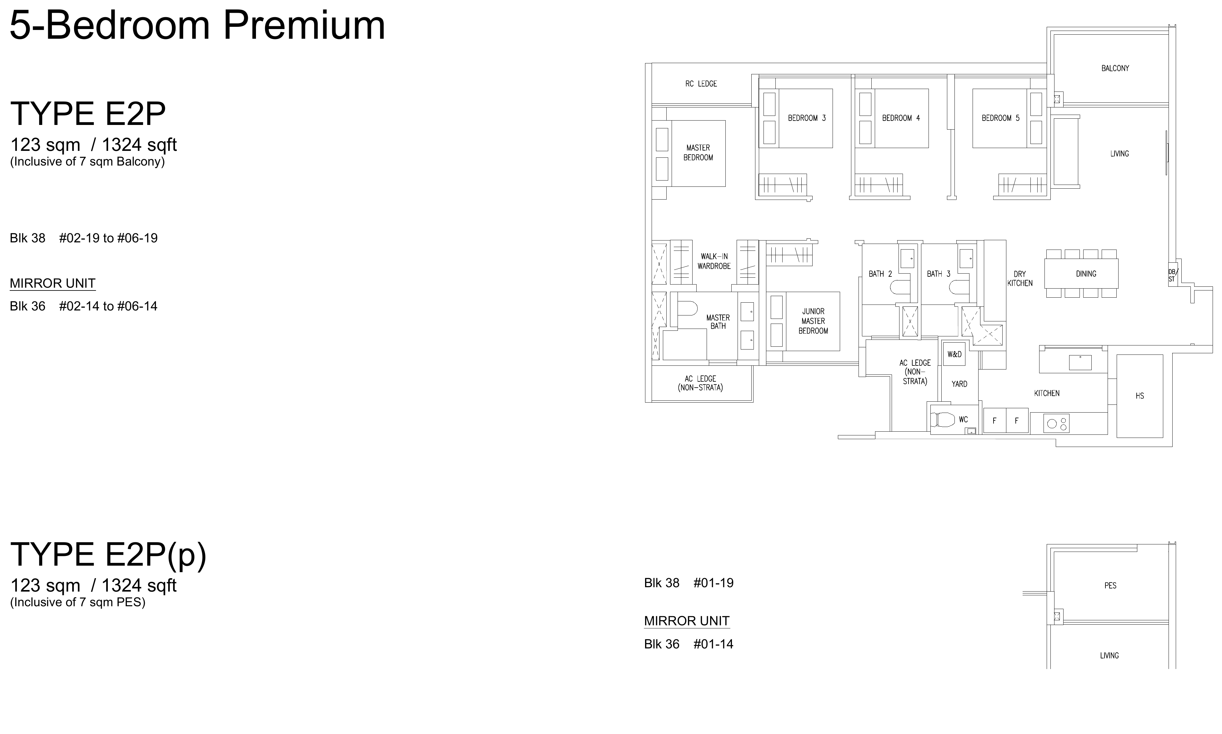 Type E2P floor plan, 1324 sqft