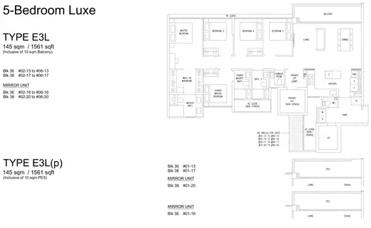 Type E3L floor plan, 1561 sqft