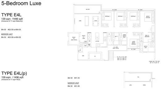 Type E4L floor plan, 1496 sqft